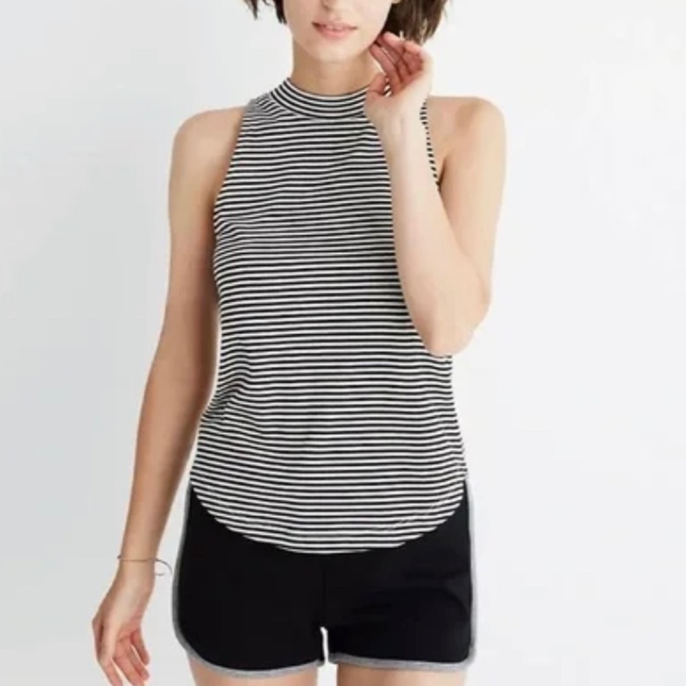 Madewell Black+White Striped Mockneck Tank Top